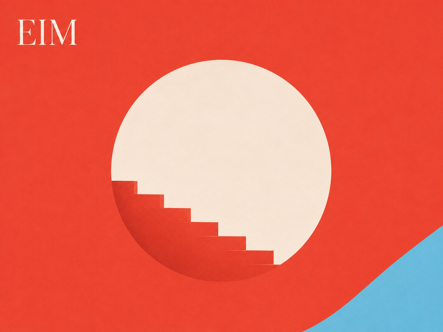 Illustrative EIM insight card with a coral field, circular opening and ascending staircase.